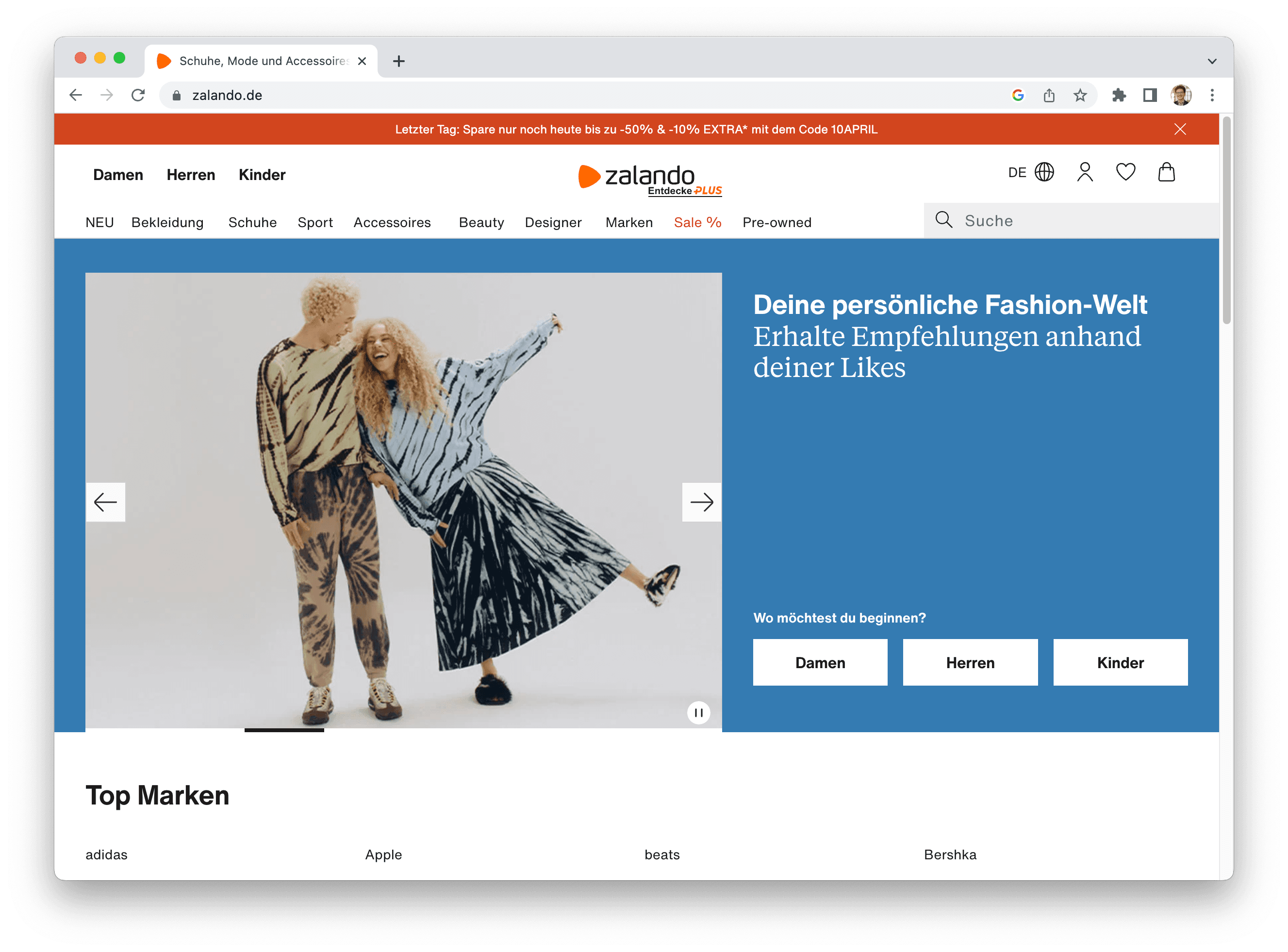 Startseite von zalando.de